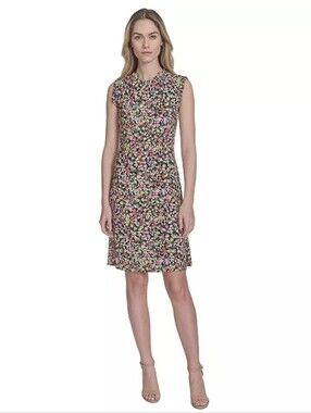 NWT Tommy Hilfiger Floral Midi Dress Size 4 Navy Pink Ruffle Sleeve Spring Dress